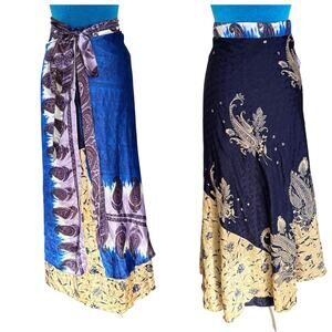 NWOT Darn Good Yarn Silk Reversible Upcycled Wrap Maxi Skirt